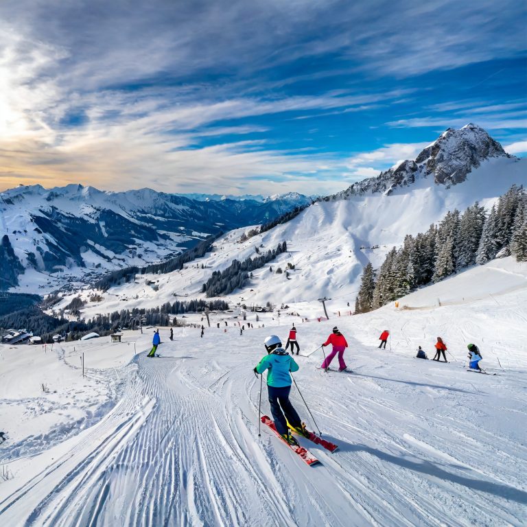 Firefly skifahrer fahren ski auf piste hinunter in oberaudorf 44525